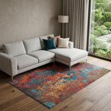 7' X 10' Blue and Orange Abstract Power Loom Area Rug