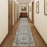 12' Gray and Ivory Medallion Power Loom Runner Rug