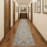 12' Gray and Ivory Medallion Power Loom Runner Rug