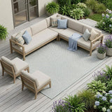 9' X 12' Aqua And Ivory Indoor Outdoor Area Rug