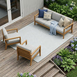 8' X 10' Aqua And Ivory Indoor Outdoor Area Rug
