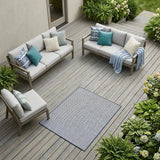 7' X 10' Blue And Ivory Indoor Outdoor Area Rug