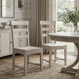 Set of Two White Wood Ladder Back Dining Side Chairs