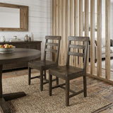 Set of Two Dark Brown Wood Ladder Back Dining Side Chairs