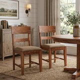 Set of Two Brown Upholstered Fabric Slat Back Dining Side Chairs