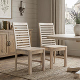 Set of Two White Wood Ladder Back Dining Side Chairs