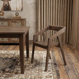 Dark Brown Solid Wood Open Back Dining Arm Chair