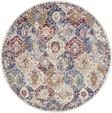 8' Navy Blue Round Damask Power Loom Distressed Area Rug