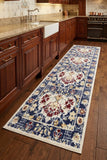 8' Navy Blue Damask Power Loom Distressed Runner Rug