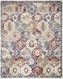 8' X 10' Navy Blue Damask Power Loom Distressed Area Rug
