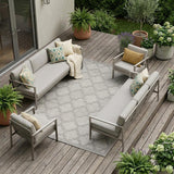 9' X 12' Gray And Silver Indoor Outdoor Area Rug