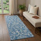 7' Blue Damask Power Loom Runner Rug