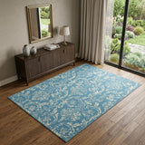 4' X 6' Blue Damask Power Loom Area Rug