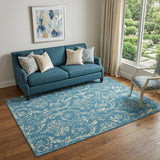 5' X 7' Blue Damask Power Loom Area Rug