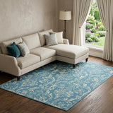 6' X 9' Blue Damask Power Loom Area Rug