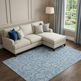 8' X 10' Blue Damask Power Loom Area Rug