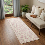 7' Cream Damask Power Loom Runner Rug