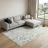 6' X 9' Ivory And Blue Damask Area Rug