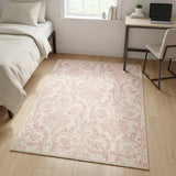 4' X 6' Ivory And Pink Damask Area Rug