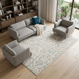 8' X 10' Ivory And Blue Damask Area Rug