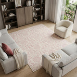 8' X 10' Ivory And Pink Damask Area Rug