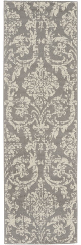 7' Gray Damask Power Loom Runner Rug