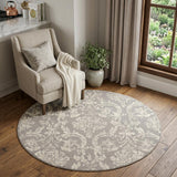 5' Gray Round Damask Power Loom Area Rug