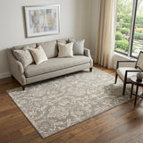 5' X 7' Gray Damask Power Loom Non Skid Area Rug