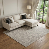 8' X 10' Gray Damask Power Loom Area Rug
