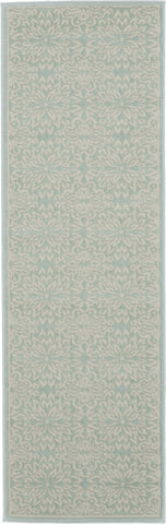 7' Aqua Floral Power Loom Runner Rug