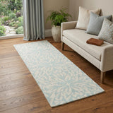 7' Aqua Floral Power Loom Runner Rug