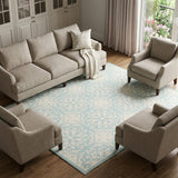 6' X 9' Aqua Floral Power Loom Area Rug