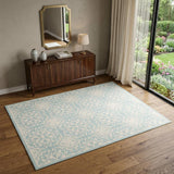 4' X 6' Aqua Floral Power Loom Area Rug