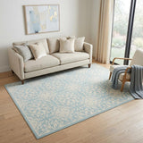 5' X 7' Blue and Ivory Floral Medallion Power Loom Area Rug
