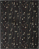 8' X 10' Black and Ivory Floral Power Loom Non Skid Area Rug