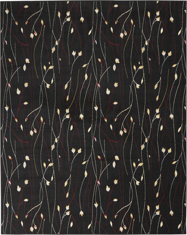 8' X 10' Black and Ivory Floral Power Loom Non Skid Area Rug