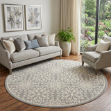 8' Gray Round Floral Power Loom Area Rug