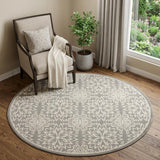 5' Gray Round Floral Power Loom Area Rug