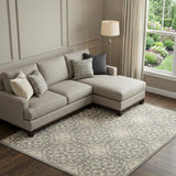 7' X 10' Gray Floral Power Loom Area Rug