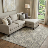 8' X 10' Gray Floral Power Loom Area Rug