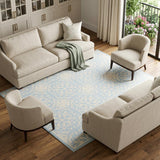 6' X 9' Light Blue Floral Power Loom Area Rug