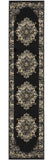 12' Black And Ivory Damask Runner Rug