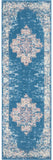 8' Blue Damask Power Loom Runner Rug