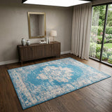 4' X 6' Blue Damask Power Loom Area Rug