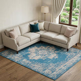 6' X 9' Blue Damask Power Loom Area Rug