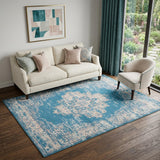 5' X 7' Blue Damask Power Loom Area Rug