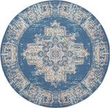 8' Blue Round Damask Power Loom Area Rug