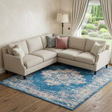 8' X 10' Blue Damask Power Loom Area Rug