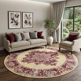 8' Cream Round Damask Power Loom Area Rug