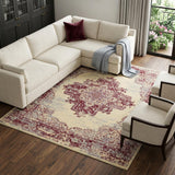 7' X 10' Cream Damask Power Loom Area Rug